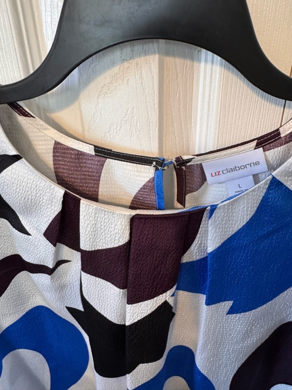 Liz Clairborne Women's Blue Black White Long Sleeve Blouse Sz Large lightweight - Picture 11 of 12